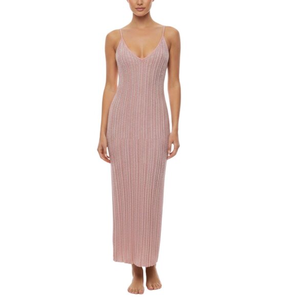 H&M Dresses & Skirts - H&M Pink & Silver Metallic Pleated Midi Dress Shimmer Knit Cami Size Medium